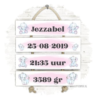 Geboorteladder olifantjes roze