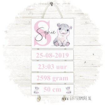 Geboorteladder hippo meisje