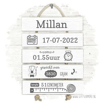 Geboorteladder wit millan